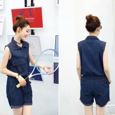 JUMSUIT JEAN ĐÙI CỔ SƠ MI LƯNG THUN - NJ983